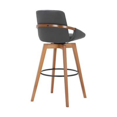 Baylor 30" Gray Faux Leather Walnut Wood Swivel Bar Stool