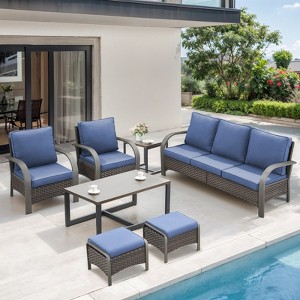Belord 7PCS Outdoor Patio Furniture Set, All Weather Brown Wicker Outdoor Conversation Set with Couch, Patio Chair, Ottoman, Coffee Table, Side Table - 1 of 4