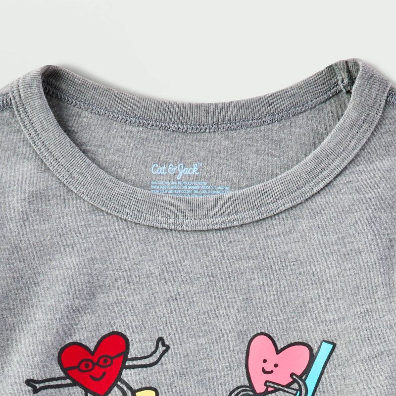 Toddler Kids' Adaptive Long Sleeve Valentine's Day 'Skating Hearts' Graphic T-Shirt - Cat & Jack™ Gray, 4 of 5