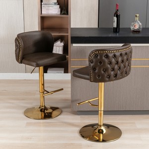 A&A Furniture,Swivel Barstools Adjusatble Seat Height, Modern PU Upholstered Bar Stools with the whole Back Tufted, for  Kitchen ,  Set of 2 - 1 of 4