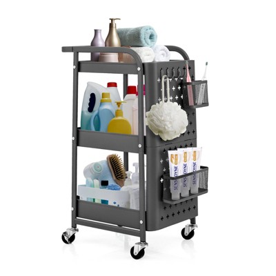 3-Tier Utility Cart with Steel Frame and Four Wheels - Costway
