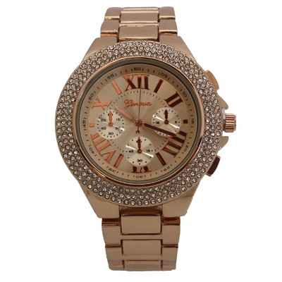 OLIVIA PRATT CLASSY 3-DIAL AND RHINESTONE BEZEL METAL WATCH