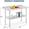 Stainless Steel Prep Table with Backsplash & Adjustable Shelf, 2-Tier NSF Certified Commercial Work Table for Home Restaurant Hotel - 3 of 4