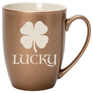 100 North Four Leaf Clover 10 Ounce Bronze Metallic Finish, Comfortably Fits Your Hands, New Bone China Coffee Tea Cup Mug, Lucky - 1 of 1