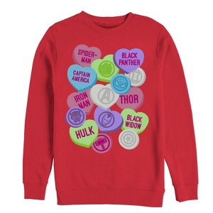 Men's Marvel Valentine's Day Candy Heart Heroes Sweatshirt - 1 of 3