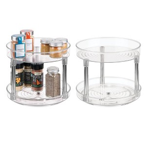 iDesign 9-Inch Plastic 2-Tier Lazy Susan - Set of 2 - Clear/Chrome - 1 of 4