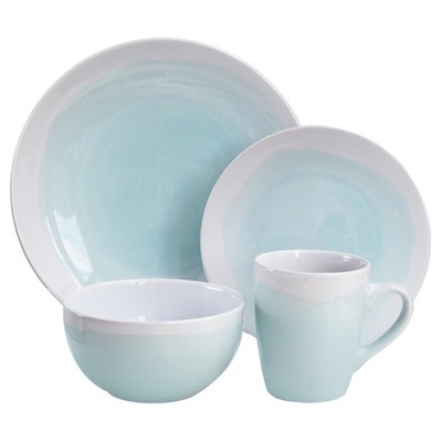 16pc Stoneware Two-Tone Dinnerware Set White/Green - American Atelier