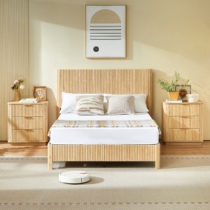 Full/Queen/King Size Wood Platform Bed Frame with Corrugated Accents ...