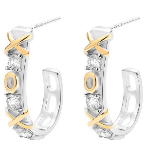 X's and O's Half Hoop Earrings for Women Two Town Gold Plated CZ Ginger Lyne Collection - 1 of 4