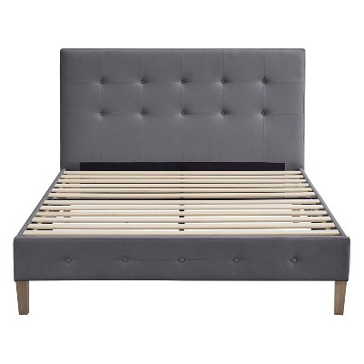 Classic Brands Seattle Modern Contemporary Tufted Upholstered Platform Bed with Headboard, Wood Frame, and Wood Slat Support, Full, Peyton Steel