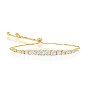 Bella Silver Sterling Silver Round Graduating CZ Bolo Tennis Bracelet - Gold Plated - Gold - 9.5 Inch - 1 of 2