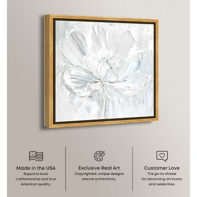 Off-White Magnolia Floral Canvas Wall Art with Gold Frame