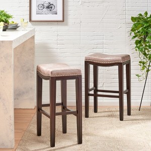 Bar Stools Set Of 2, Acacia Wood Barstools, Counter Height Kitchen Dining Stool, Modern Wood Legs Backless Bar Stools With Footrests - 1 of 4