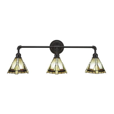 Toltec Lighting Vintage 3 - Light Vanity in  Dark Granite with 7" Zion Art Glass Shade