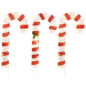 Tangkula Lighted Candy Canes Set of 3 Christmas Tinsel Candy Cane Decoration - 1 of 4