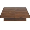Square Veneer Coffee Table Sliding Top with Storage in Walnut 39.4'' for Small Spaces,Wooden Frame with storage for Living Room - 4 of 4