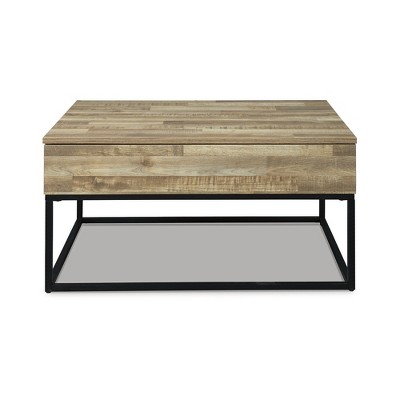 Urban Loft 36'' Beige & Black Rectangular Lift-Top Coffee Table with Storage