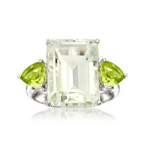 Ross-Simons 11.00 Carat Emerald-Cut Prasiolite and 1.40 ct. t.w. Peridot Ring in Sterling Silver - 1 of 4