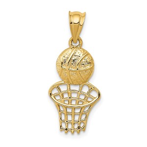 Black Bow Jewelry 14k Yellow Gold Basketball and Net Pendant - 1 of 4
