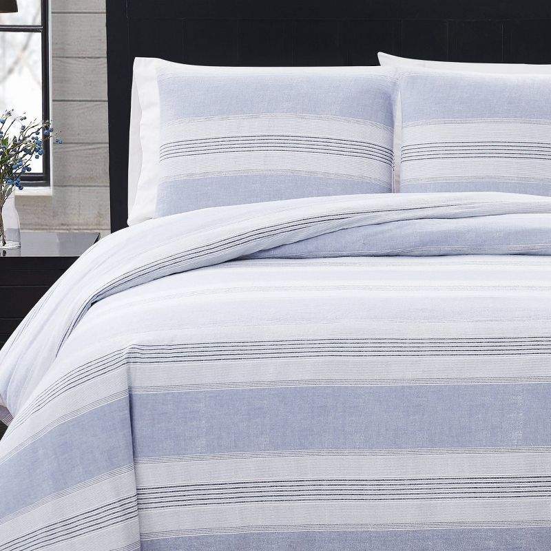 Stripe Flannel Comforter Set Blue/White - London Fog, 3 of 8