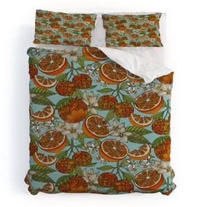 Deny Designs Valentina Ramos Oranges and Flowers Duvet Cover and Pillow Sham Set - 1 of 4