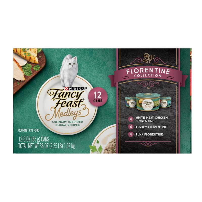 Purina Fancy Feast Medleys Gourmet withTuna,Chicken and Turkey in a Delicate Sauce Florentine Collection Wet Cat Food  - 3oz/12ct Variety Pack, 6 of 10