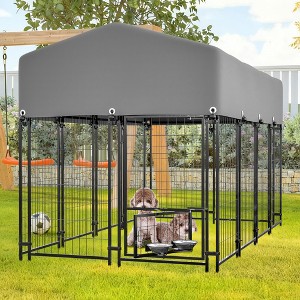 Racxily Dog Kennel Outdoor with Roof, Heavy Duty Dog Crate with UV-Resistant Waterproof Cover, Double Lock & Rotating Feeder for Medium/Large Dogs - 1 of 4