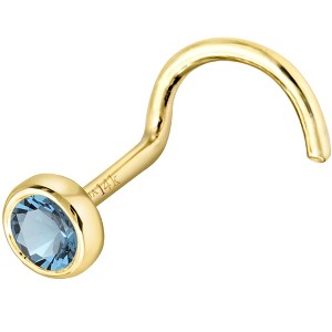 Jewelry Avalanche 22G 14K Gold Bezel-set Aquamarine Nose Screw Nose Stud - 1 of 3