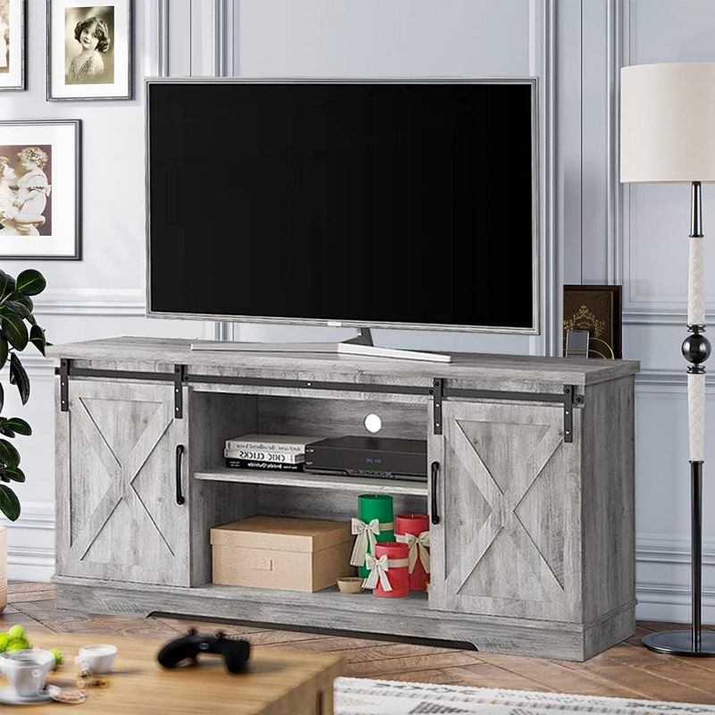 Whizmax TV Stand for 65" Television, Modern Farmhouse Sliding Barn Door TV Stand, Entertainment Center TV Console, Gray, 3 of 11
