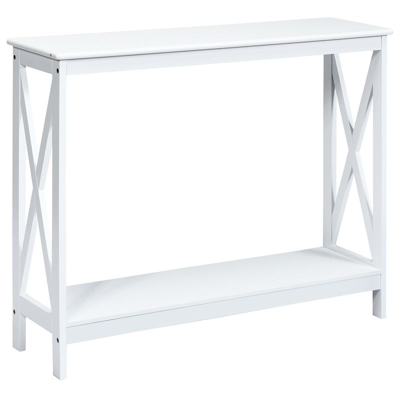 Costway 2-Tier Console Table x-Design Bookshelf Sofa Side Accent Table w/Shelf White\ Black\Espresso\Wood Grain, 1 of 10