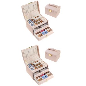Unique Bargains Women's PU Leather 3 Layer with Drawer Jewelry Organizer Case 2 Pcs - 1 of 4