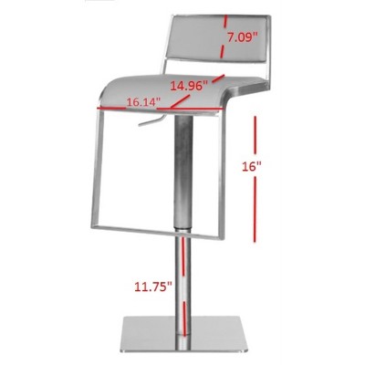 Gray Adjustable Swivel Bar Stool with Metal Base and Leather Seat