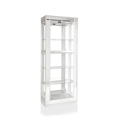 Kisha 5 Tier Shelf Curio Cabinet Chrome, Narrow Chrome And Glass Bookcase