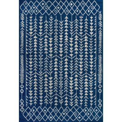 Navy and Cream Synthetic Moroccan Geometric 3' x 5' Area Rug