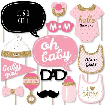 Big Dot of Happiness Hello Little One - Pink and Gold - Girl Baby Shower Photo Booth Props Kit - 20 Count