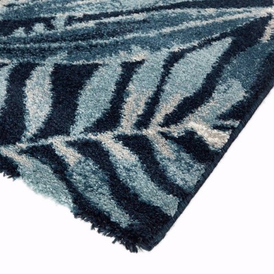 Navy and White Tropical High Pile Synthetic Area Rug