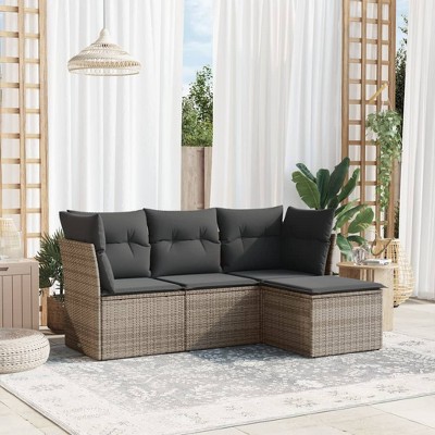 vidaXL 4 Piece Patio Sofa Set with Cushions  Poly Rattan