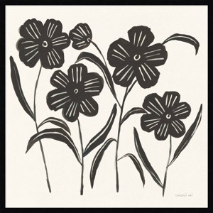 Amanti Art 33"x33" Floral Simplicity I Cream by Danhui Nai Wood Framed Wall Art Print Black: Modern Botanical Decor, Acrylic & Fir Wood - 1 of 4