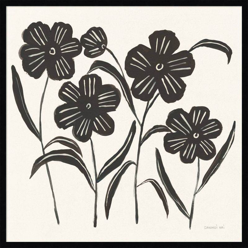 33&#34;x33&#34; Floral Simplicity I Cream by Danhui Nai Wood Framed Wall Art Print Black - Amanti Art, 1 of 11