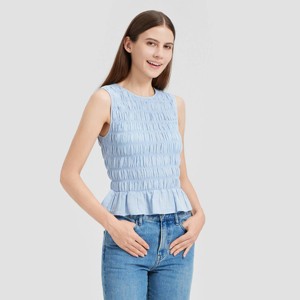 Women's Smocked Blouse - Universal Thread™ Blue - 1 of 3