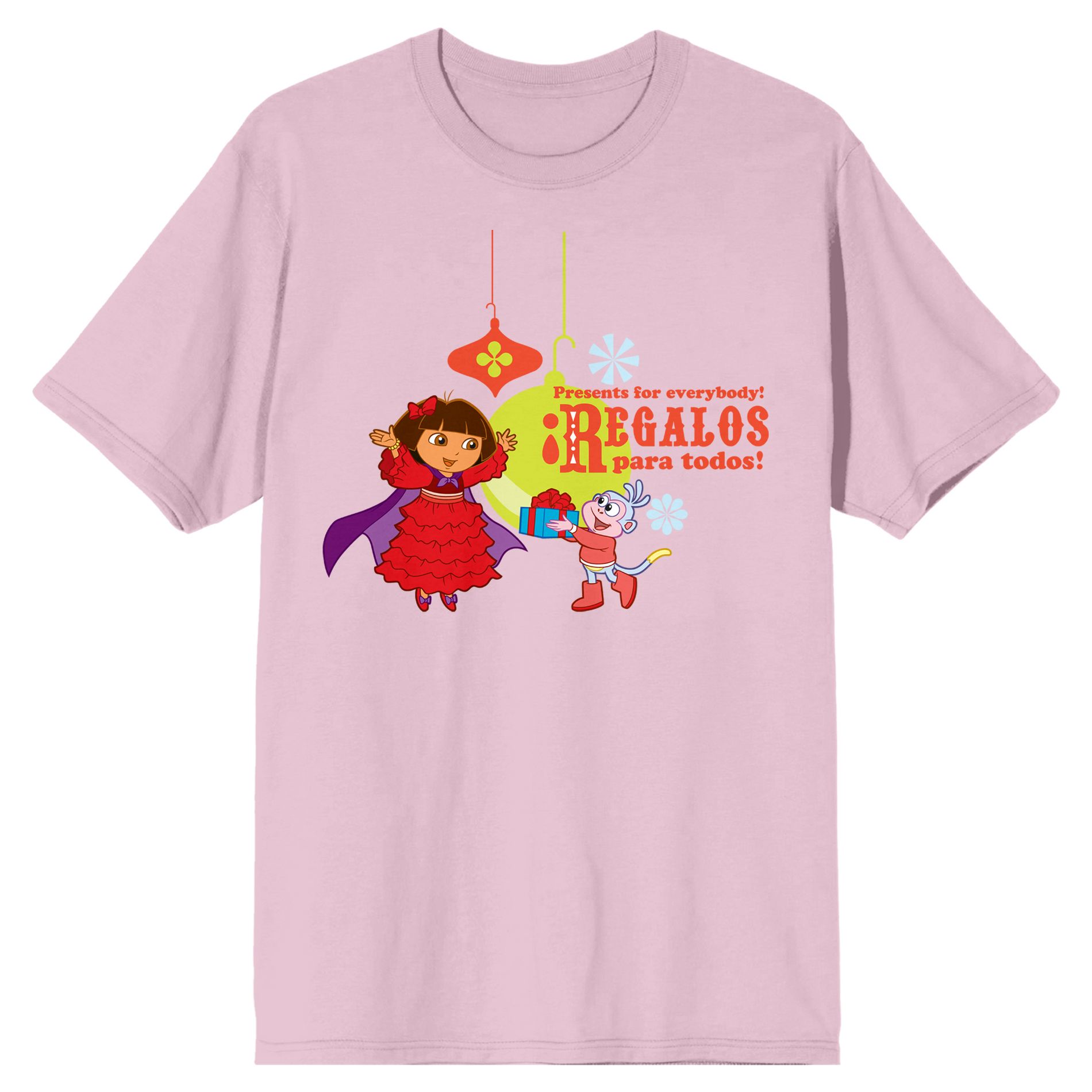 Dora The Explorer Animated Presents For Everyone Regalos Para Todos Crew Neck Short Sleeve Cradle Pink Adult T-shirt-Medium