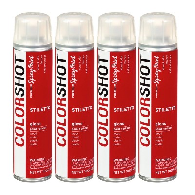 Colorshot Spray Paint Gloss Stiletto 10oz 4pk Value Set Red: Exterior Acrylic Paint & Primer, Fast Drying, 10000 Sq Ft Coverage