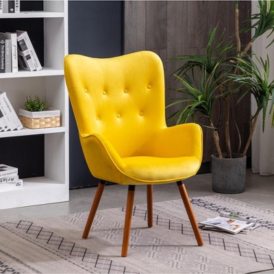 TOAOTBNBO Velvet Tufted Modern Armchair with Wooden Legs, Office Armchair with Plush Cushion, Comfy Upholstered Wingback Arm Chair