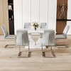 GDFStudio Anselm Modern 7 Piece Marble Pattern Dining Set with Faux Leather Chairs - 2 of 4