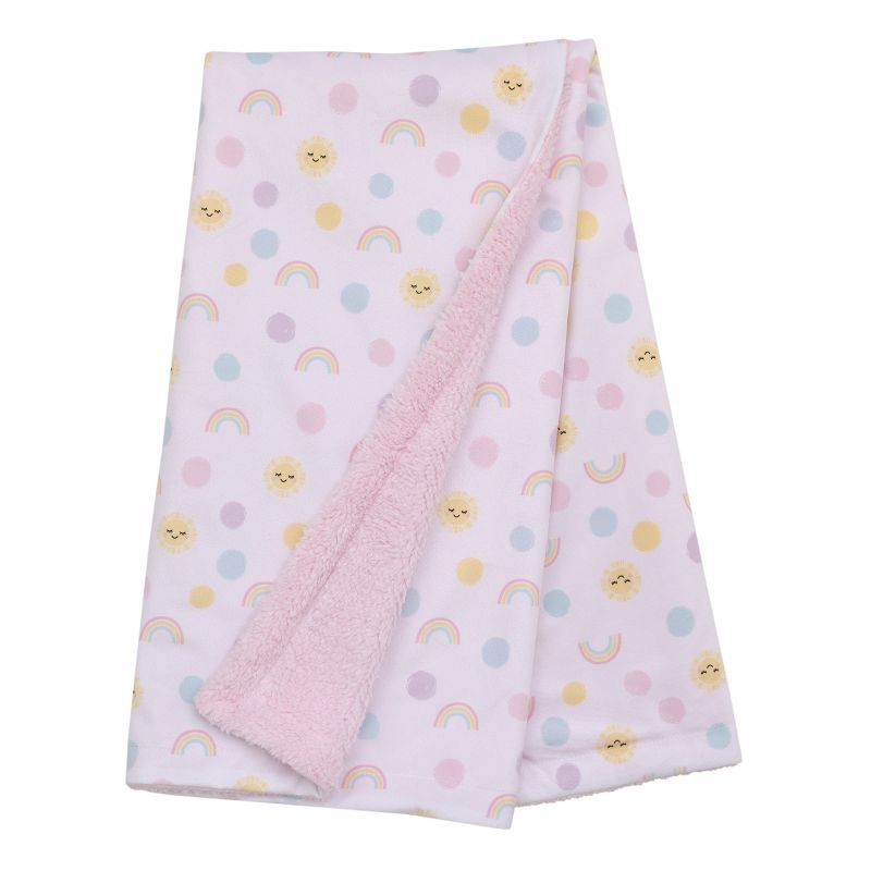 NoJo Happy Days Pink, Yellow and Blue Rainbows, Sun and Polka-Dot Super Soft Cuddly Plush Baby Blanket, 2 of 5