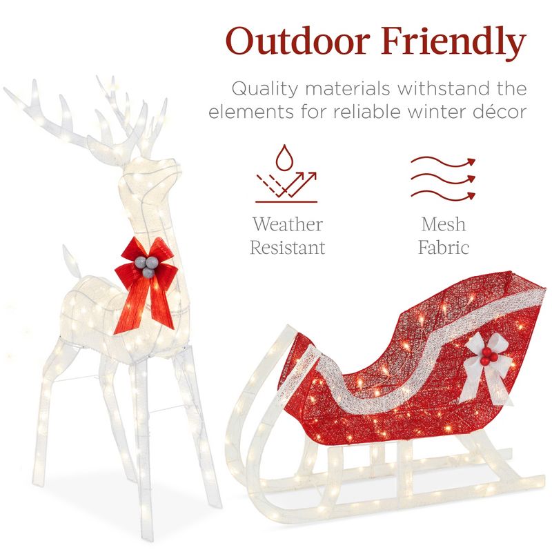 Best Choice Products Lighted Christmas 4ft Reindeer & Sleigh Outdoor Yard Decoration Set w/ 205 LED Lights, Stakes, 5 of 8