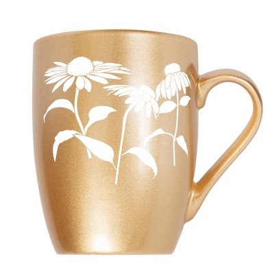 Elanze Designs Botanical Floral Flower Coffee Cup Mug 10 Ounce Ceramic With Shimmery Metallic Finish Elegant Minimalist Coneflower Silhouette Vegas