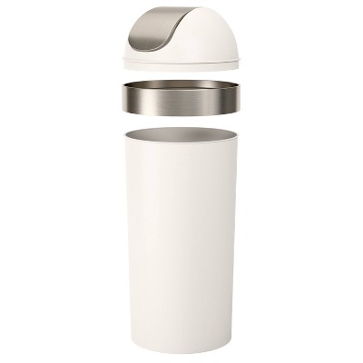 Sand Plastic Swing Top Trash Can with Metallic Accents