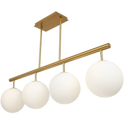 Brass and White Glass 4-Light Linear Pendant