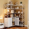 Farmhouse Corner Bookshelf,6-Tier L-Shaped Storage Shelf with Cabinet - 2 of 4